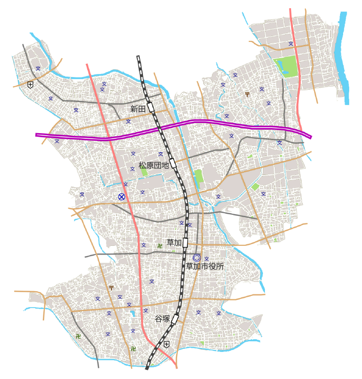 草加市の地図